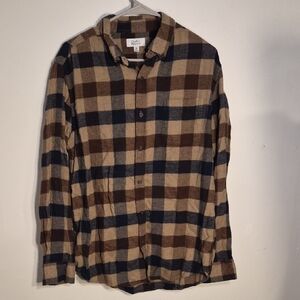 Brown and Navy Checkered Flannel Shirt